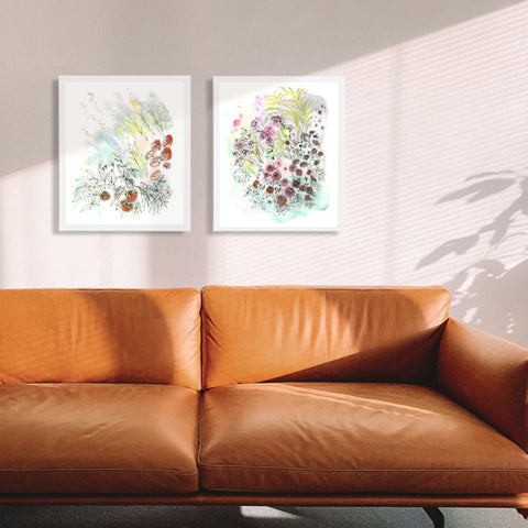 "Sun-drenched Symphony" Set of Two Floral Art Prints